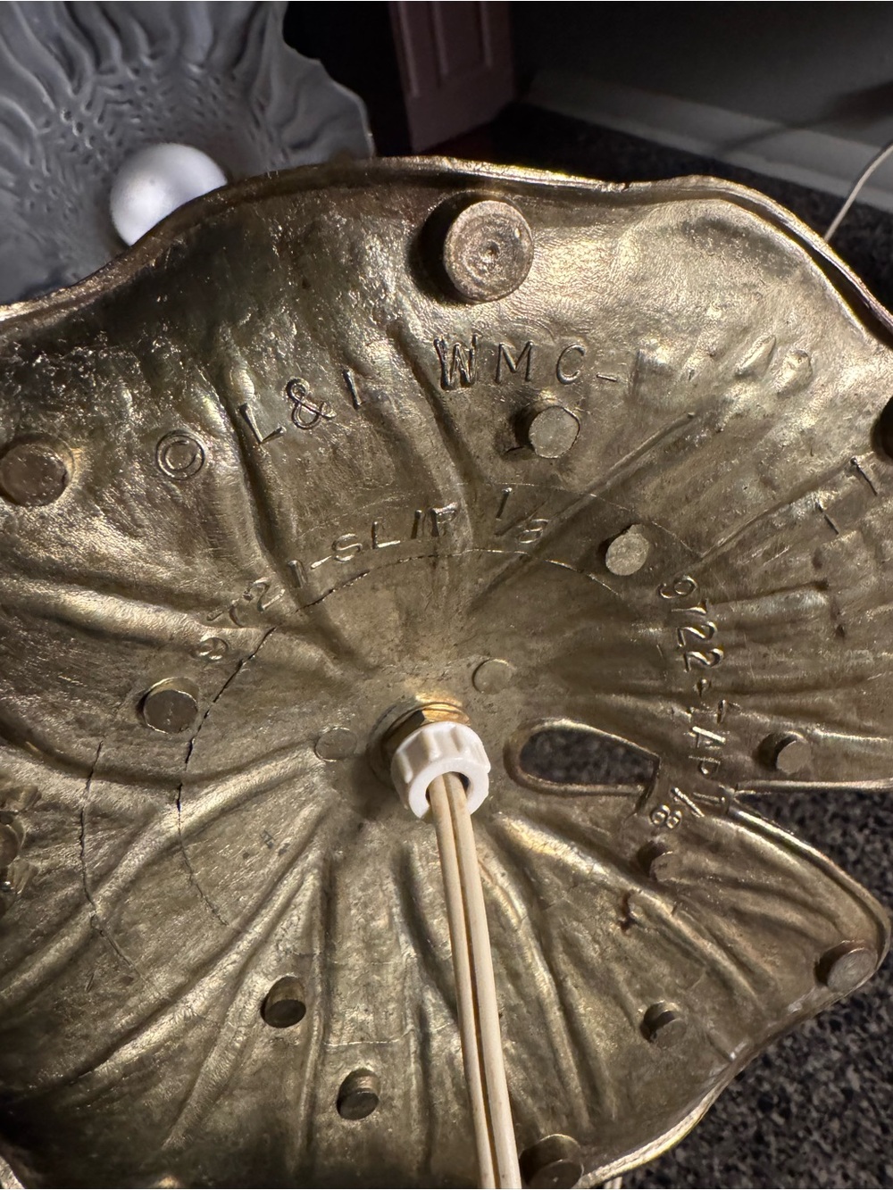 Vintage Brass Lily Pad Tulip Gooseneck Desk Lamp Frosted Clear Shade - Picture 13 of 16